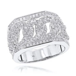 2 Carat 14K White Gold Diamond Miami Cuban Link Chain Ring For Men By Luxurman