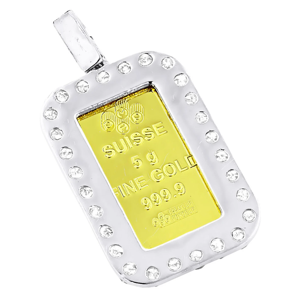 14K Yellow Gold Pamp Suisse Bar Diamond Pendant 2.5ct Dog Tag 5 14K Yellow Gold Pamp Suisse Bar Diamond Pendant 2.5ct Dog Tag - Image 5
