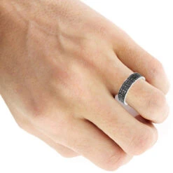 Platinum Anniversary Ring Black Diamond 3 Row Eternity Band For Men & Women 2.85Ct -Jewelry Sales Store 3 row black diamond eternity band for men women 14k gold anniversary ring 001041bk body white