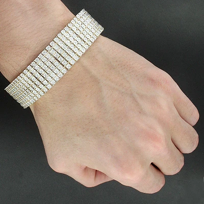 6 Row Men's Diamond Bracelet 1.35ct Gold Plated Sterling Silver 3 6 Row Men's Diamond Bracelet 1.35ct Gold Plated Sterling Silver - Image 3