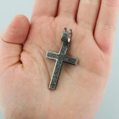 2 Inch Black Diamond Cross Pendant 10K White Gold 0.85ct -Jewelry Sales Store black diamond cross pendant 10k 085ct p 41445box