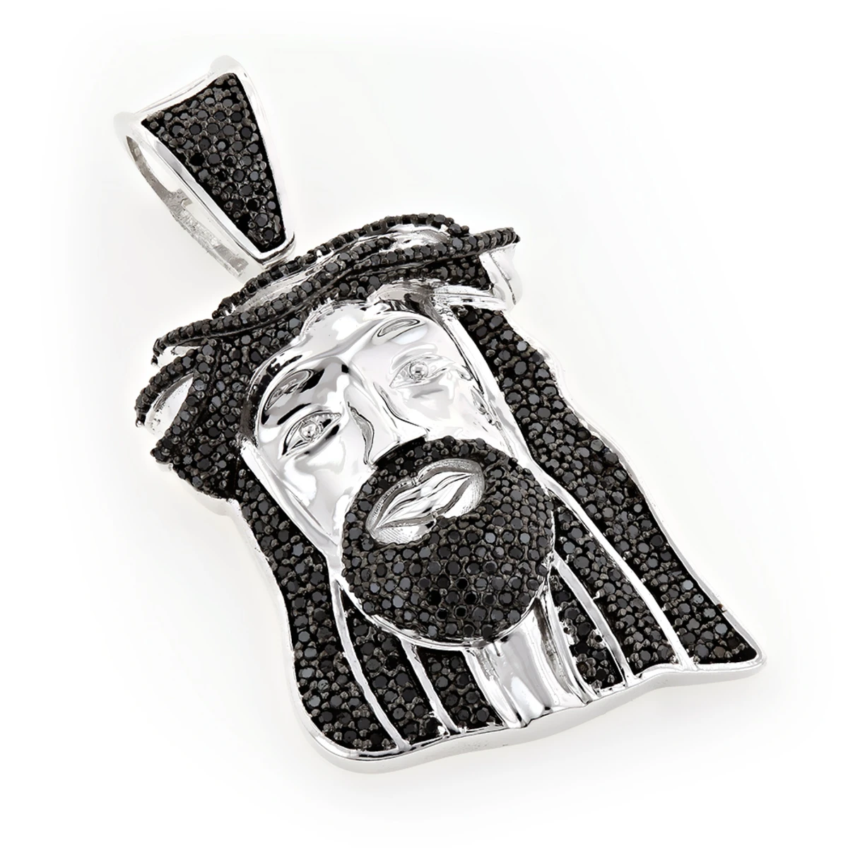 Black Diamond Jesus Head Face Pendant Mini 0.75ct 10K White Gold 1 Black Diamond Jesus Head Face Pendant Mini 0.75ct 10K White Gold