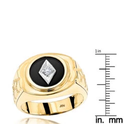 Black Onyx And Diamond 14K Yellow Gold Men's Ring 0.10ct 11/16 In (17mm) -Jewelry Sales Store black onyx and diamond rings 14k gold mens ring 010ct p 6389 rulerye