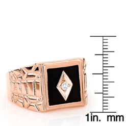 Black Onyx And Diamond 14K Rose Gold Men's Ring 0.10ct 5/8 In (16mm) -Jewelry Sales Store black onyx and diamond rings 14k gold mens ring 010ct p 6391 rulerro