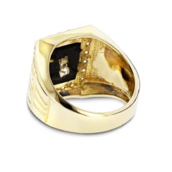 14K Yellow Gold Black Onyx And Diamond 1.68ct Pinky Ring 3/4 In (18mm) Wide -Jewelry Sales Store black onyx and diamond rings 14k gold mens ring 168ct p 6385 back