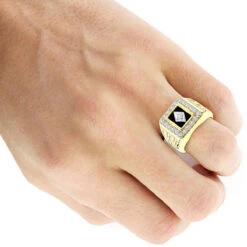 14K Yellow Gold Black Onyx And Diamond 1.68ct Pinky Ring 3/4 In (18mm) Wide -Jewelry Sales Store black onyx and diamond rings 14k gold mens ring 168ct p 6385 bodye