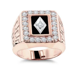 14K Yellow Gold Black Onyx And Diamond 1.68ct Pinky Ring 3/4 In (18mm) Wide -Jewelry Sales Store black onyx and diamond rings 14k gold mens ring 168ct p 6385 ro