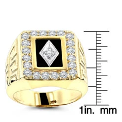 14K Yellow Gold Black Onyx And Diamond 1.68ct Pinky Ring 3/4 In (18mm) Wide -Jewelry Sales Store black onyx and diamond rings 14k gold mens ring 168ct p 6385 rulerye