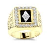 14K Yellow Gold Black Onyx And Diamond 1.68ct Pinky Ring 3/4 In (18mm) Wide