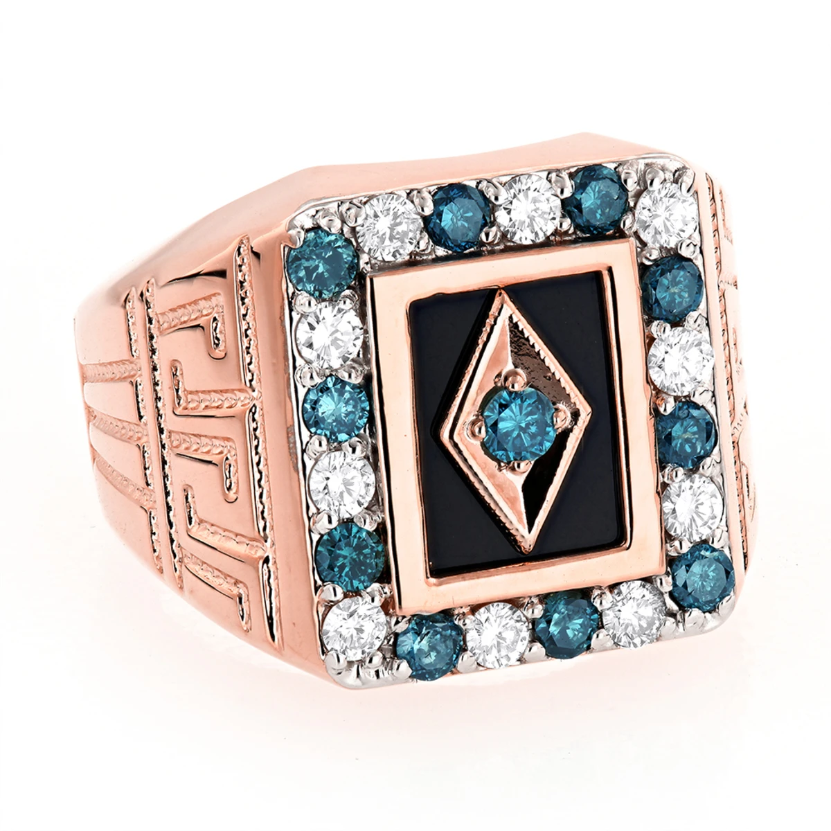 Black Onyx And Diamond 14K White Gold Men's White Blue Diamond Ring 1.68ct 3 Black Onyx And Diamond 14K White Gold Men's White Blue Diamond Ring 1.68ct - Image 3