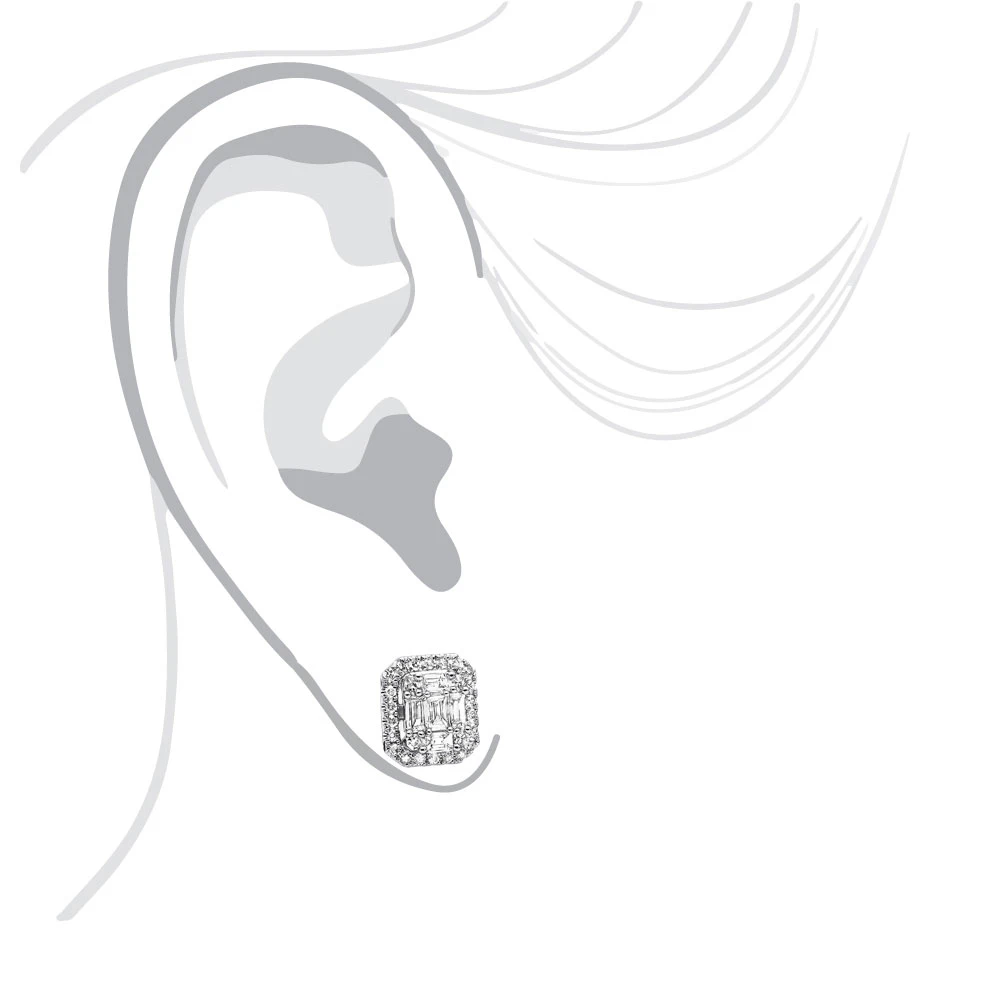 Cluster Diamond Stud Earrings For Men Women Emerald Shape 2 Carats 14K White Gold 4 Cluster Diamond Stud Earrings For Men Women Emerald Shape 2 Carats 14K White Gold - Image 4