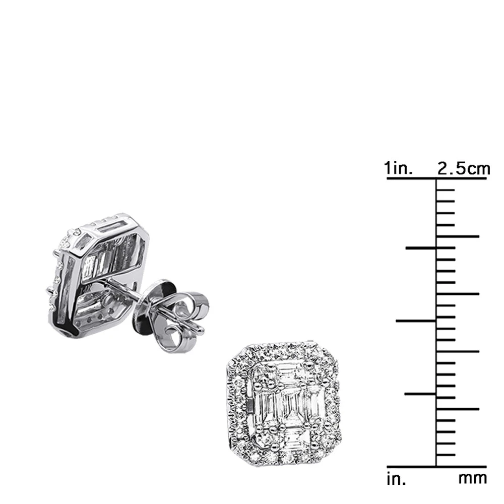 Cluster Diamond Stud Earrings For Men Women Emerald Shape 2 Carats 14K White Gold 5 Cluster Diamond Stud Earrings For Men Women Emerald Shape 2 Carats 14K White Gold - Image 5