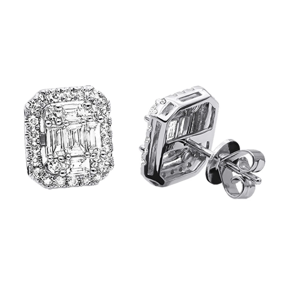 Cluster Diamond Stud Earrings For Men Women Emerald Shape 2 Carats 14K White Gold 1 Cluster Diamond Stud Earrings For Men Women Emerald Shape 2 Carats 14K White Gold