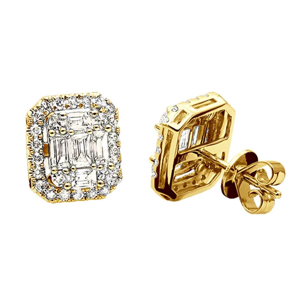 Cluster Diamond Stud Earrings For Men Women Emerald Shape 2 Carats 14K White Gold 2 Cluster Diamond Stud Earrings For Men Women Emerald Shape 2 Carats 14K White Gold - Image 2