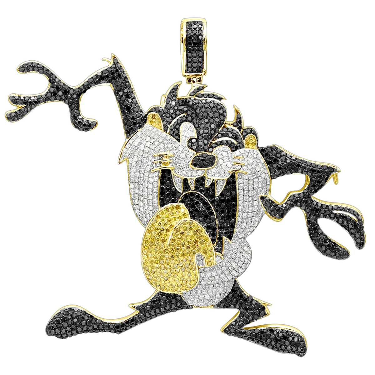 Custom 10K White Gold Taz Tasmanian Devil Diamond Pendant 12.95ct 2 Custom 10K White Gold Taz Tasmanian Devil Diamond Pendant 12.95ct - Image 2