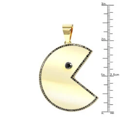 Large Diamond Pacman Pendant For Men 14K Yellow Gold 2 Carat -Jewelry Sales Store custom jewelry large diamond pacman pendant for men in 14k gold 2 carat rulerye