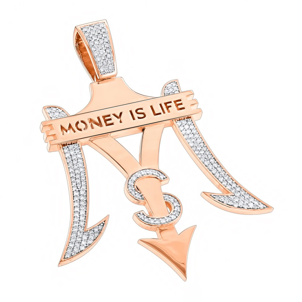 Money Is Life Diamond Pendant For Men 10K Yellow Gold 4ct 3 Money Is Life Diamond Pendant For Men 10K Yellow Gold 4ct - Image 3