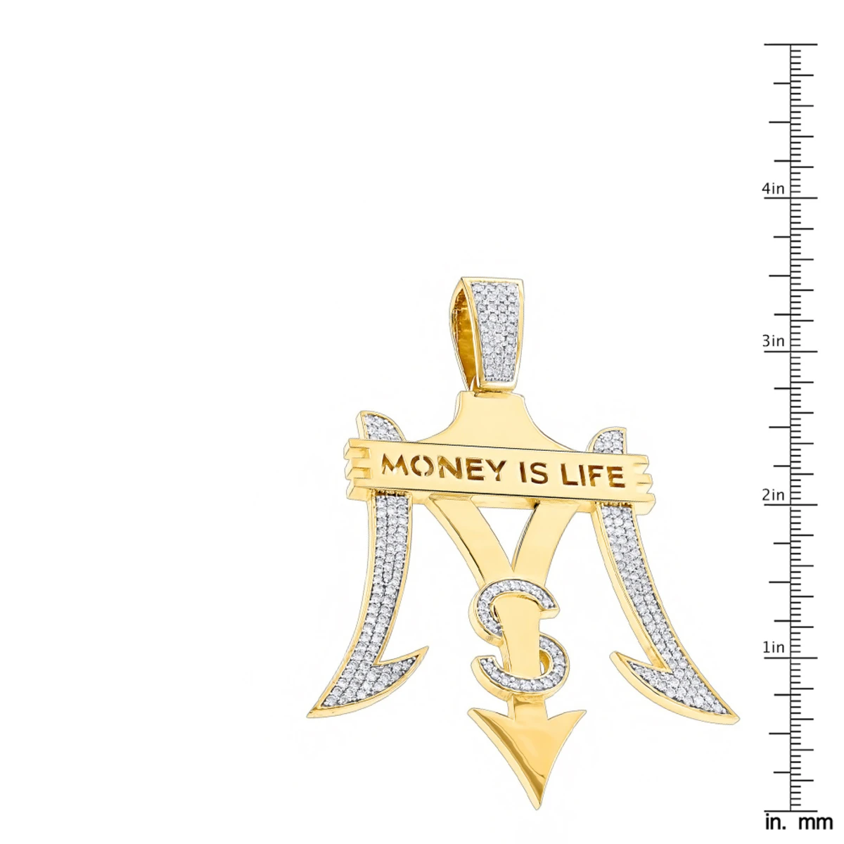 Money Is Life Diamond Pendant For Men 10K Yellow Gold 4ct 6 Money Is Life Diamond Pendant For Men 10K Yellow Gold 4ct - Image 6