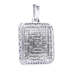 Unique Large 8 Carat Blue Diamonds 14K White Gold Dog Tag Pendant For Men -Jewelry Sales Store custom made 14k gold large 8 carat blue diamonds dog tag pendant for men back white 1 20220222 20220227