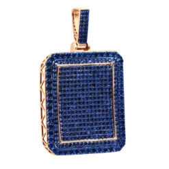 Unique Large 8 Carat Blue Diamonds 14K White Gold Dog Tag Pendant For Men -Jewelry Sales Store custom made 14k gold large 8 carat blue diamonds dog tag pendant for men rose 1 20220222 20220227