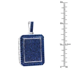 Unique Large 8 Carat Blue Diamonds 14K White Gold Dog Tag Pendant For Men -Jewelry Sales Store custom made 14k gold large 8 carat blue diamonds dog tag pendant for men ruler white 20220227