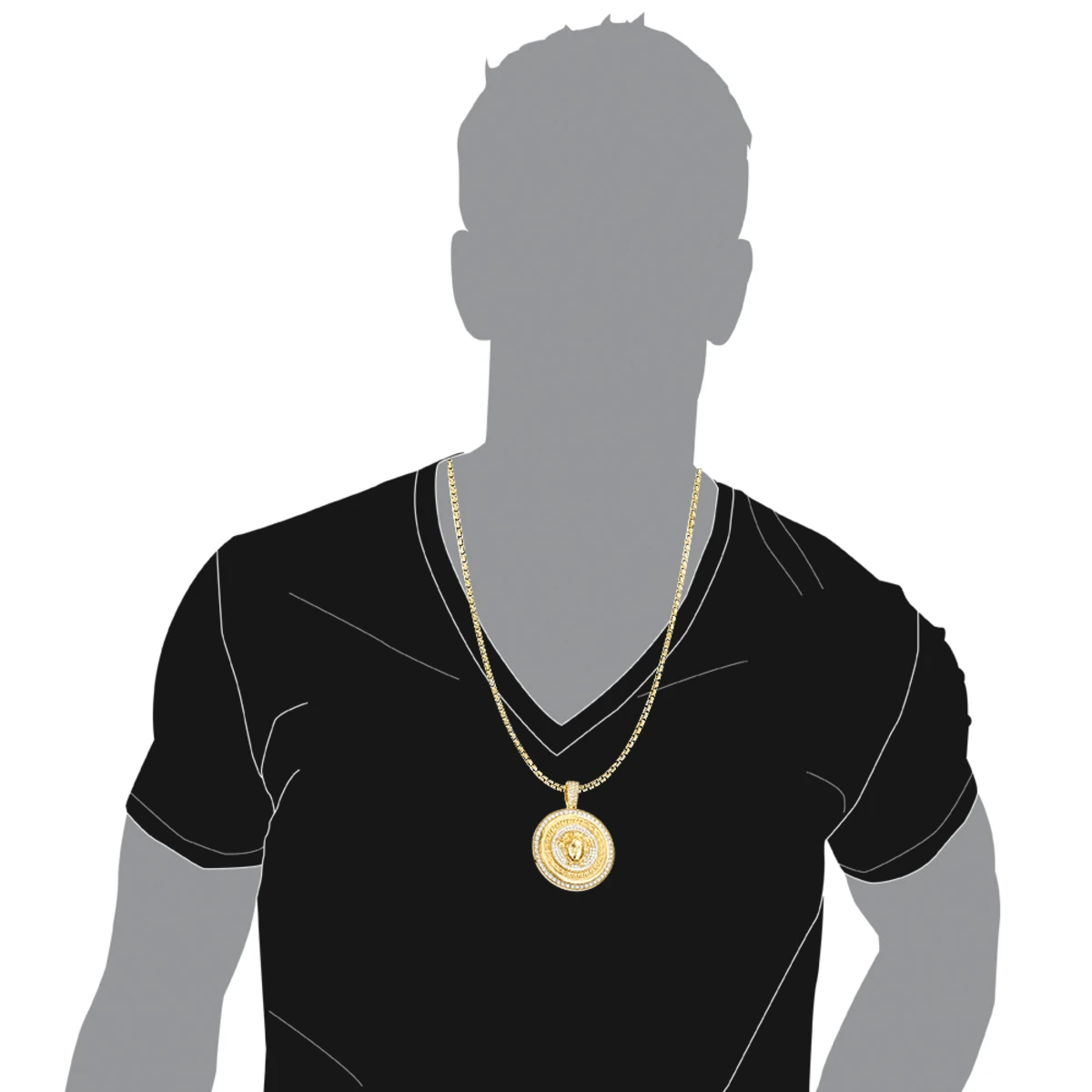 Men's Diamond Versace Style Medusa Pendant Medallion 18K Yellow Gold 7ct 5 Men's Diamond Versace Style Medusa Pendant Medallion 18K Yellow Gold 7ct - Image 5