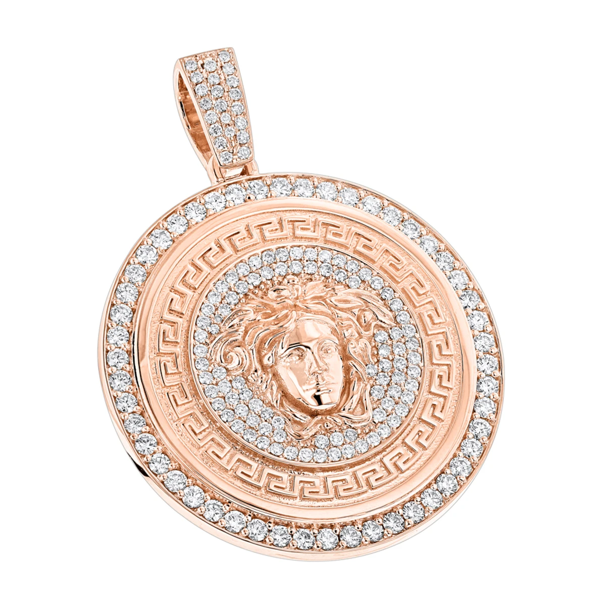 Men's Diamond Versace Style Medusa Pendant Medallion 18K Yellow Gold 7ct 3 Men's Diamond Versace Style Medusa Pendant Medallion 18K Yellow Gold 7ct - Image 3
