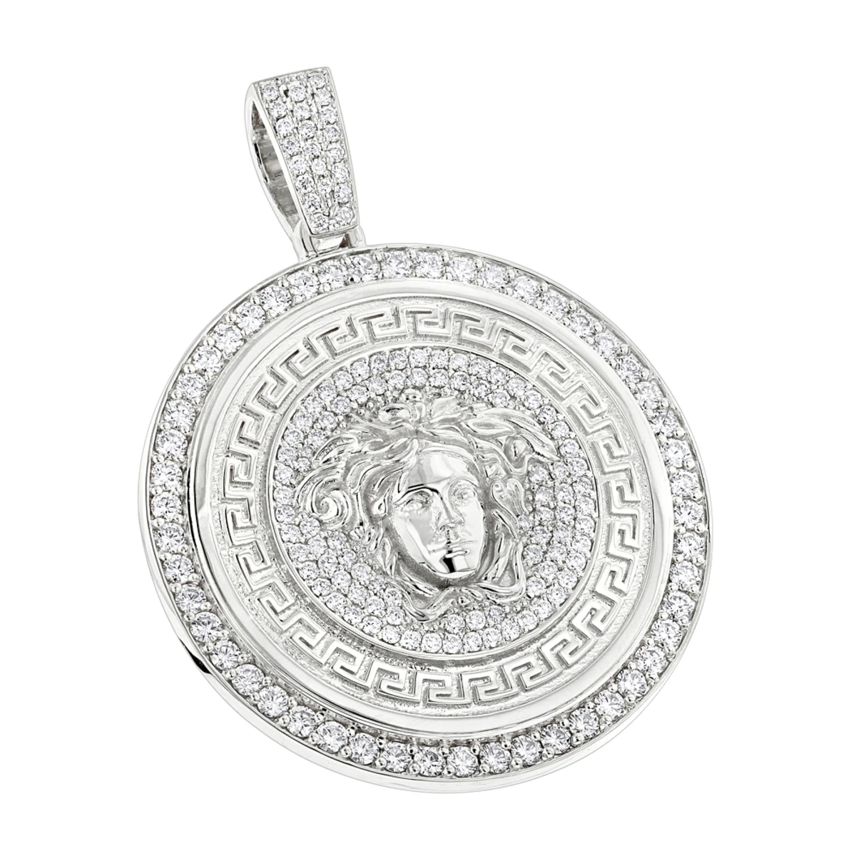 Men's Diamond Versace Style Medusa Pendant Medallion 18K Yellow Gold 7ct 2 Men's Diamond Versace Style Medusa Pendant Medallion 18K Yellow Gold 7ct - Image 2