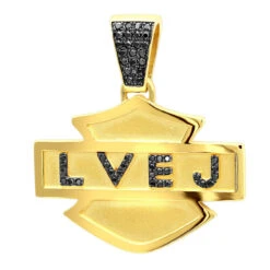 Logo Name Black Diamond Pendant For Men 14K Yellow Gold 0.55ct
