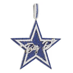 Iced Out Large Star Name Pendant In Sterling Silver For Men