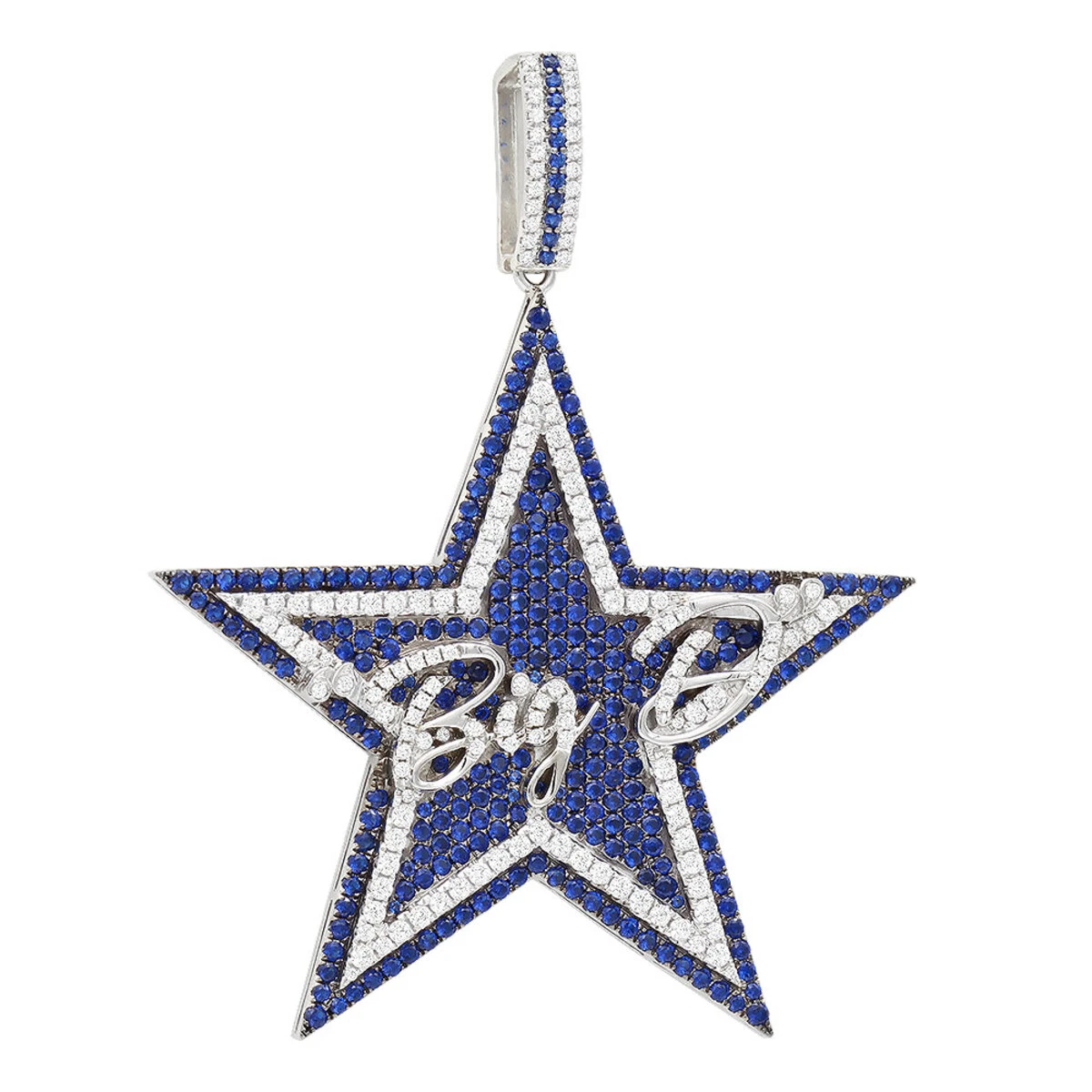 Iced Out Large Star Name Pendant In Sterling Silver For Men 1 Iced Out Large Star Name Pendant In Sterling Silver For Men