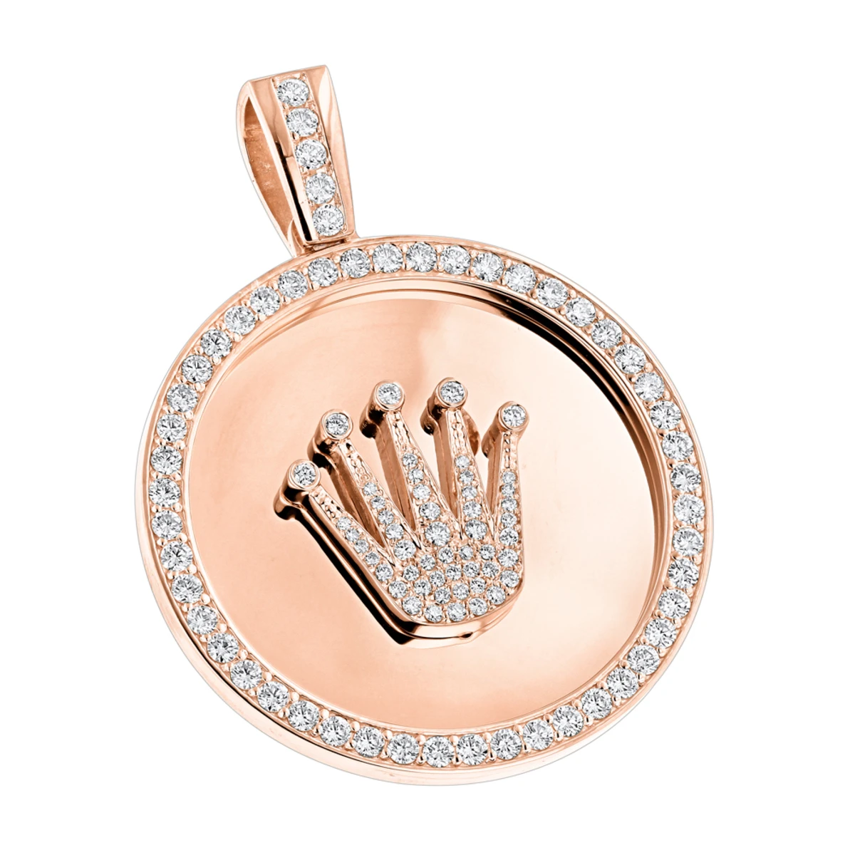 18K Yellow Gold Crown Diamond Pendant Rolex Style Medallion 6ct 3 18K Yellow Gold Crown Diamond Pendant Rolex Style Medallion 6ct - Image 3