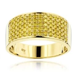 Designer 10K Yellow Gold Yellow Diamond Wedding Band For Men 1.67ct