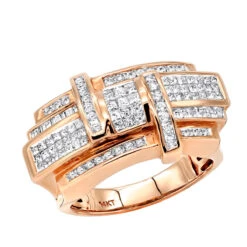 Designer 14K Yellow Gold Men's Diamond Criss Cross Ring 2.5ct -Jewelry Sales Store designer 14k gold mens diamond criss cross ring 25ct ro