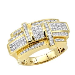 Designer 14K Yellow Gold Men's Diamond Criss Cross Ring 2.5ct