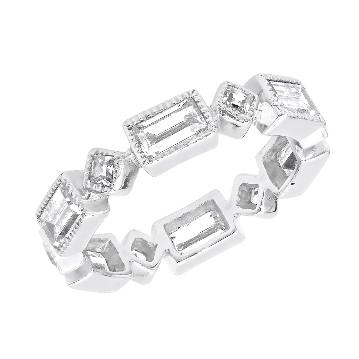 Thin 14K White Gold Princess Cut 3.50ct Diamond Eternity Baguette Band 1 Thin 14K White Gold Princess Cut 3.50ct Diamond Eternity Baguette Band