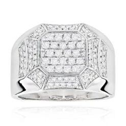 Designer Diamond 14K White Gold Ring For Men By Luxurman