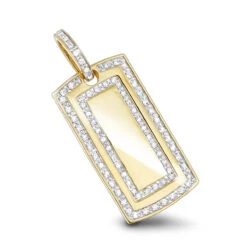 14K Yellow Gold Real Diamond Dog Tag Military Pendant With Diamonds 1ct