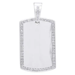 Diamond Dog Tag Pendant In Sterling Silver 0.48ct