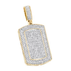 Diamond Dog Tags 10K Yellow Gold Iced Out Small Dog Tag Pendant By Luxurman