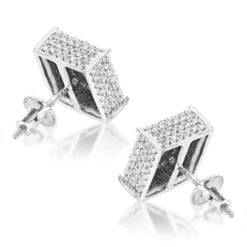 Cube Diamond Earrings For Men & Women 10K White Gold Square Stud Earrings 0.7ct -Jewelry Sales Store diamond earrings 10k gold diamond stud earrings 115ct p 13 backwh