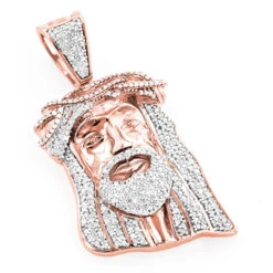 Diamond Jesus Head Pendant 0.75ct 10K White Gold Mini Jesus Face Charm -Jewelry Sales Store diamond jesus head pendant 09ct 10k mini jesus head ro