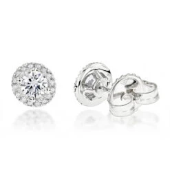 Halo Diamond Studs 14K White Gold Cluster Diamond Stud Earrings .70ct