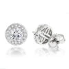 Diamond Studs 14K White Gold Cluster Diamond Stud Earrings .82ct