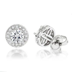 Diamond Studs 14K White Gold Cluster Diamond Stud Earrings .82ct
