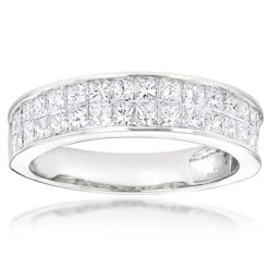2 Carat Princess Cut Invisible Set Diamond 14K White Gold Wedding Band
