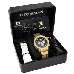 Fully Iced Out Men's Diamond Watch 3ct Yellow Gold Plt Luxurman Swiss Movement -Jewelry Sales Store fully iced out mens diamond watch 3ct yellow gold plt luxurman swiss movement box