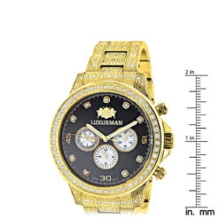 Fully Iced Out Men's Diamond Watch 3ct Yellow Gold Plt Luxurman Swiss Movement -Jewelry Sales Store fully iced out mens diamond watch 3ct yellow gold plt luxurman swiss movement ruler