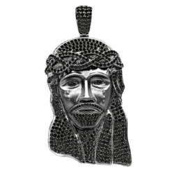 Genuine Black Diamond Jesus Pendant Sterling Silver Jesus Head Piece 12ct