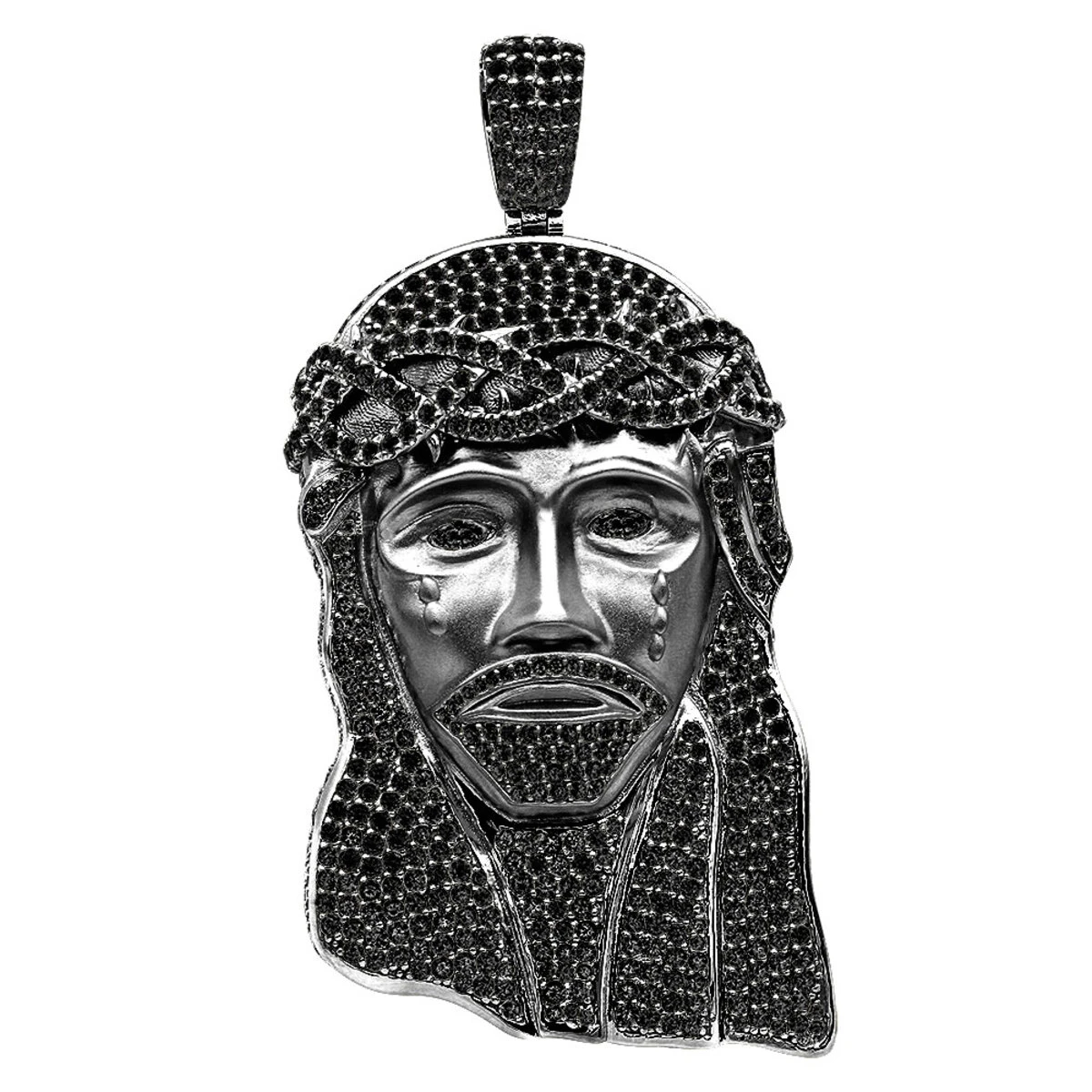 Genuine Black Diamond Jesus Pendant Sterling Silver Jesus Head Piece 12ct 1 Genuine Black Diamond Jesus Pendant Sterling Silver Jesus Head Piece 12ct